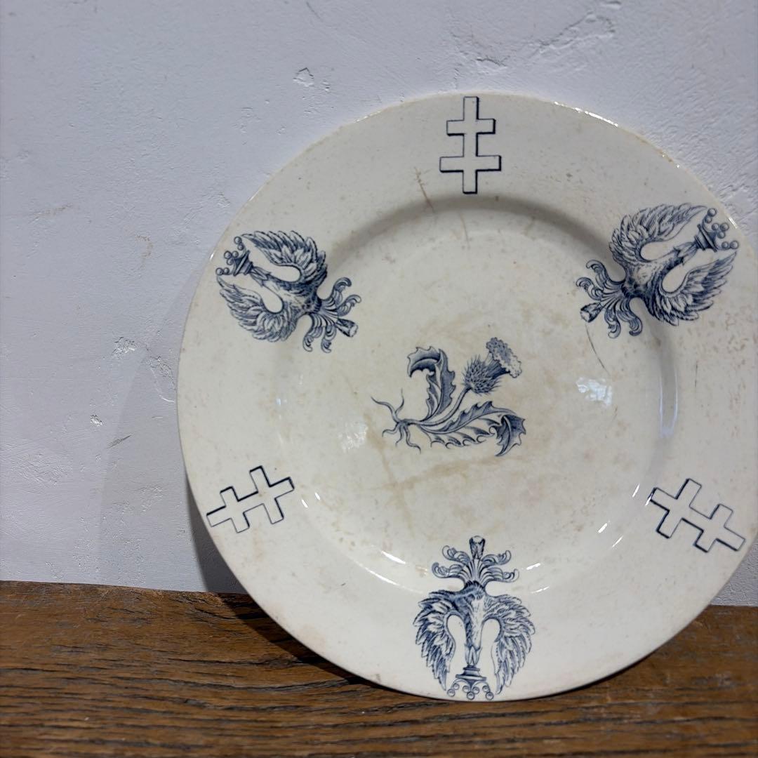 フランスアンティーク　リュネヴィル窯ロレーヌ十字　リムプレート　平皿
