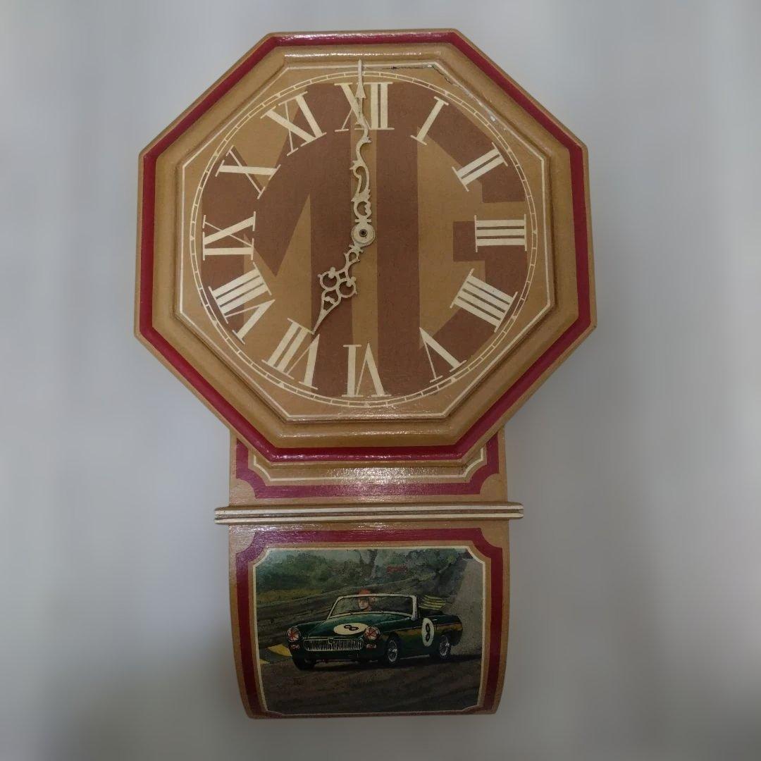 アンティーク風八角形木製時計（不動品）※絵柄　mg midget　※文字盤にmg