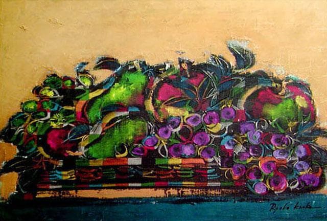 油絵 菅家令子 絵 絵画 インテリア uF6-061104 静物 果物