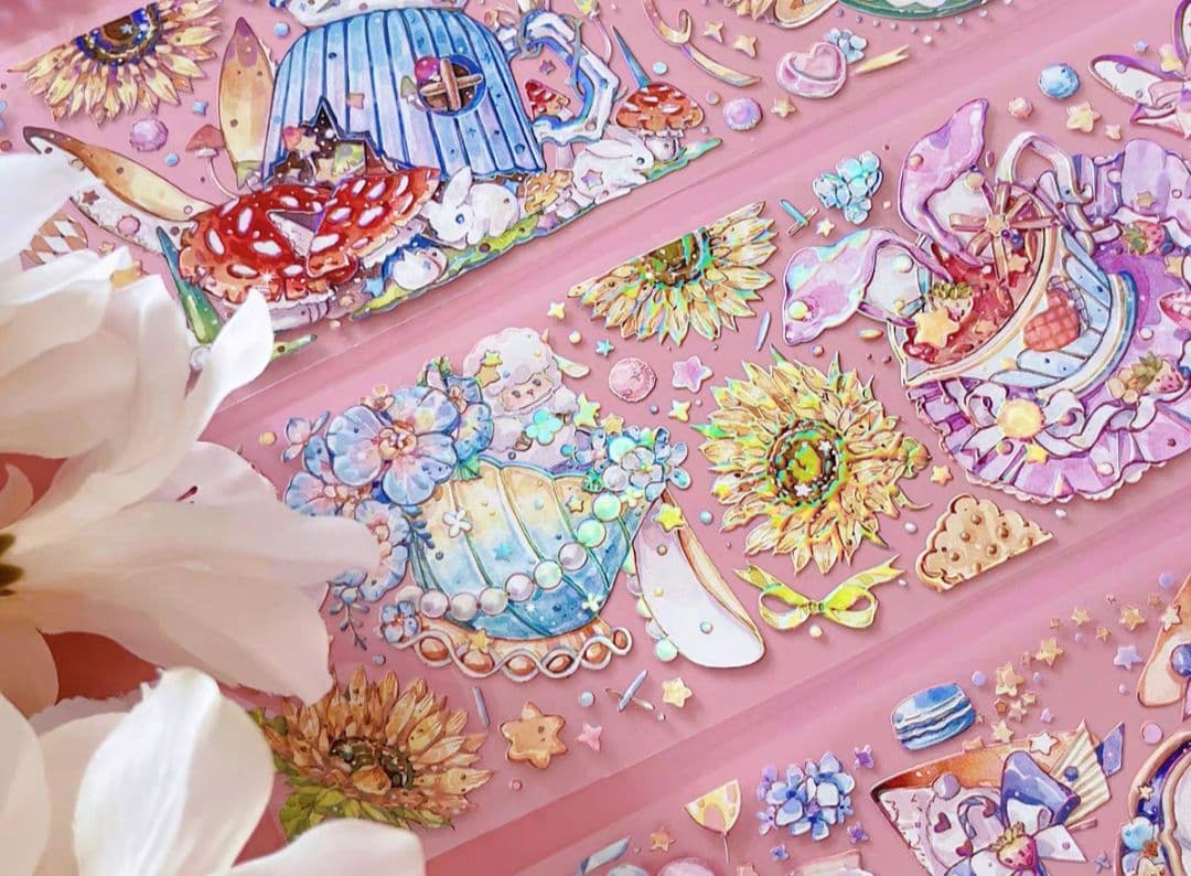 巻売 488★ 海外 マスキングテープ マステ PET 装飾 動物 紅茶 虹光