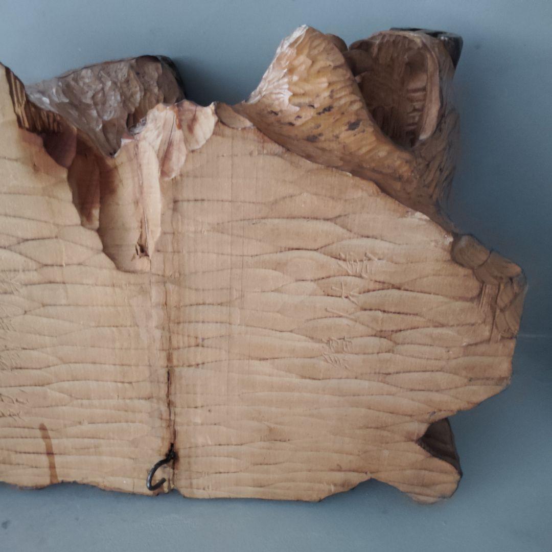 双頭木彫り熊　壁掛け　天然木一刀彫　静と動　貴重　縁起物