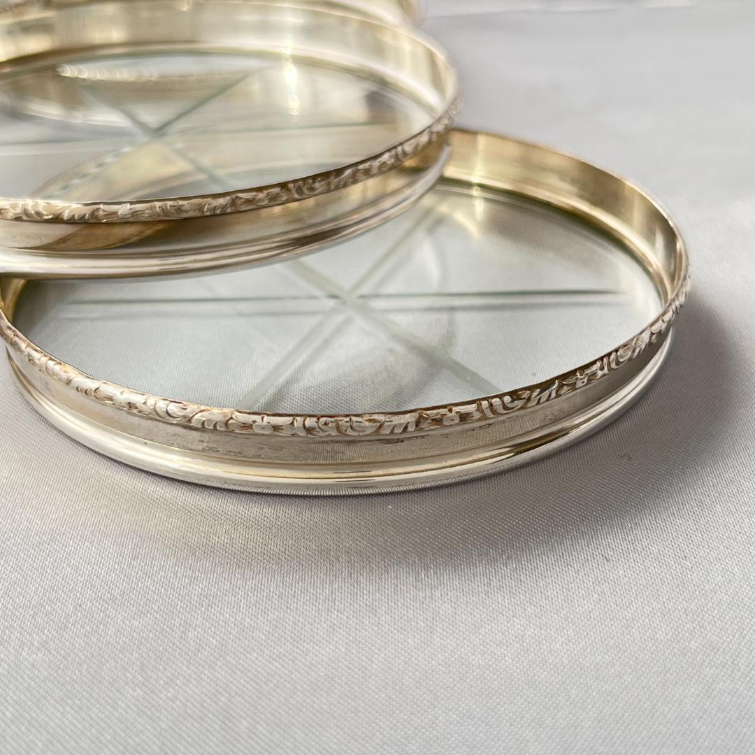 【Lunt】【純銀 / ガラス】ワイングラスコースター 6枚 スターリング