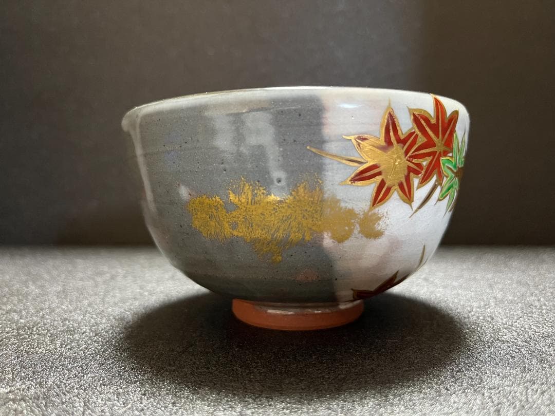 【未使用】宮川香せつ造 宮川香雪造 紅葉 金彩 抹茶碗 茶碗 共箱 共布 茶道具