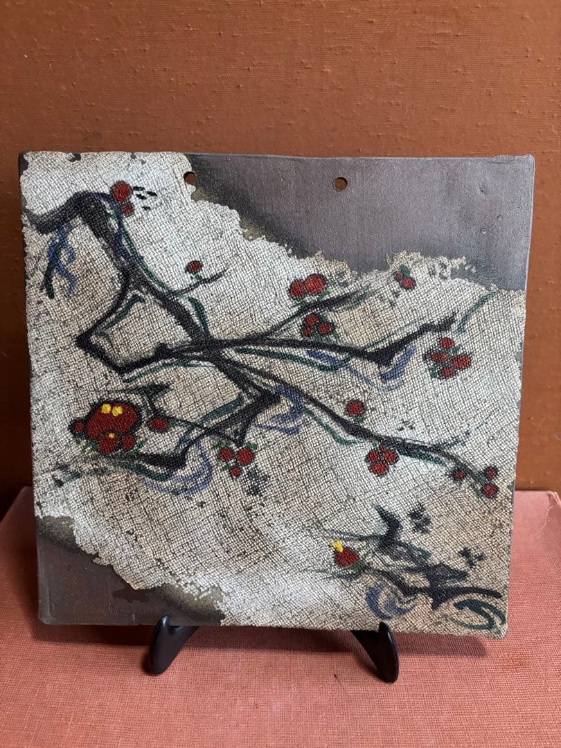 やまちゃん大英博物館日本人初個展鬼才澤田痴陶人作色絵光琳流水梅花文陶板