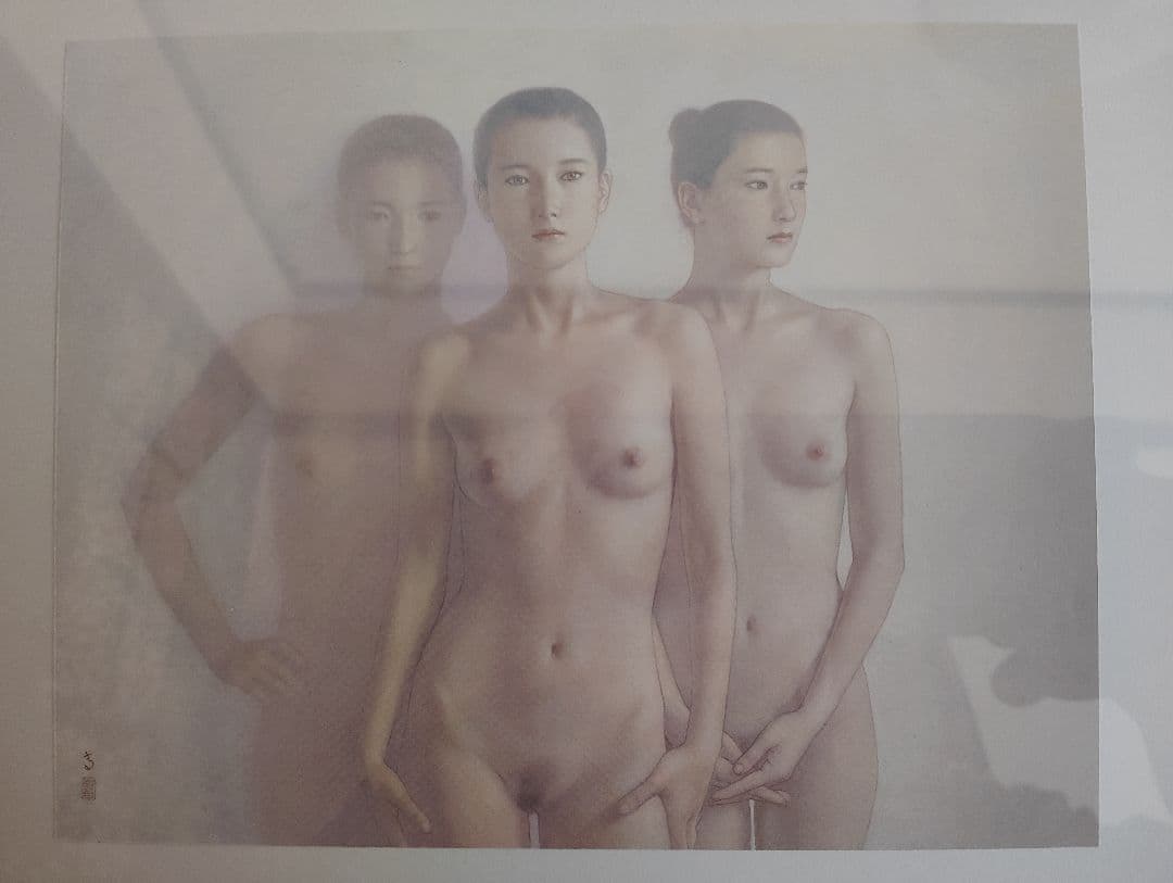 高塚省吾 「三人の曙」人物画 三人の女性 ブラウンフレーム