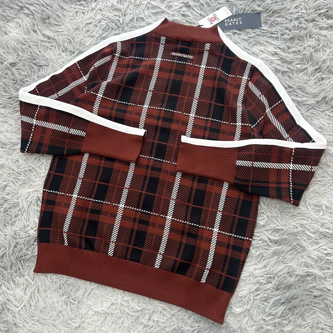 新品　パーリーゲイツ　ニット　セーター　モックネック　チェック柄　ブラウン　1