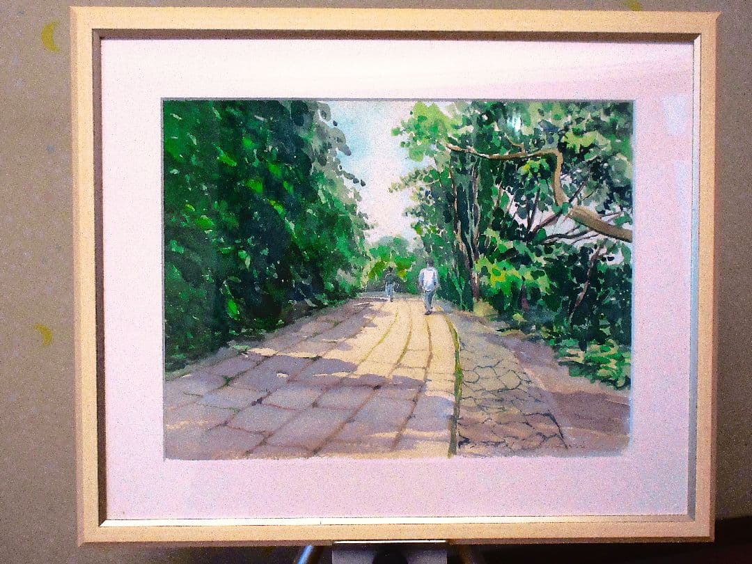 水彩画 観音崎 散歩(額縁付き)