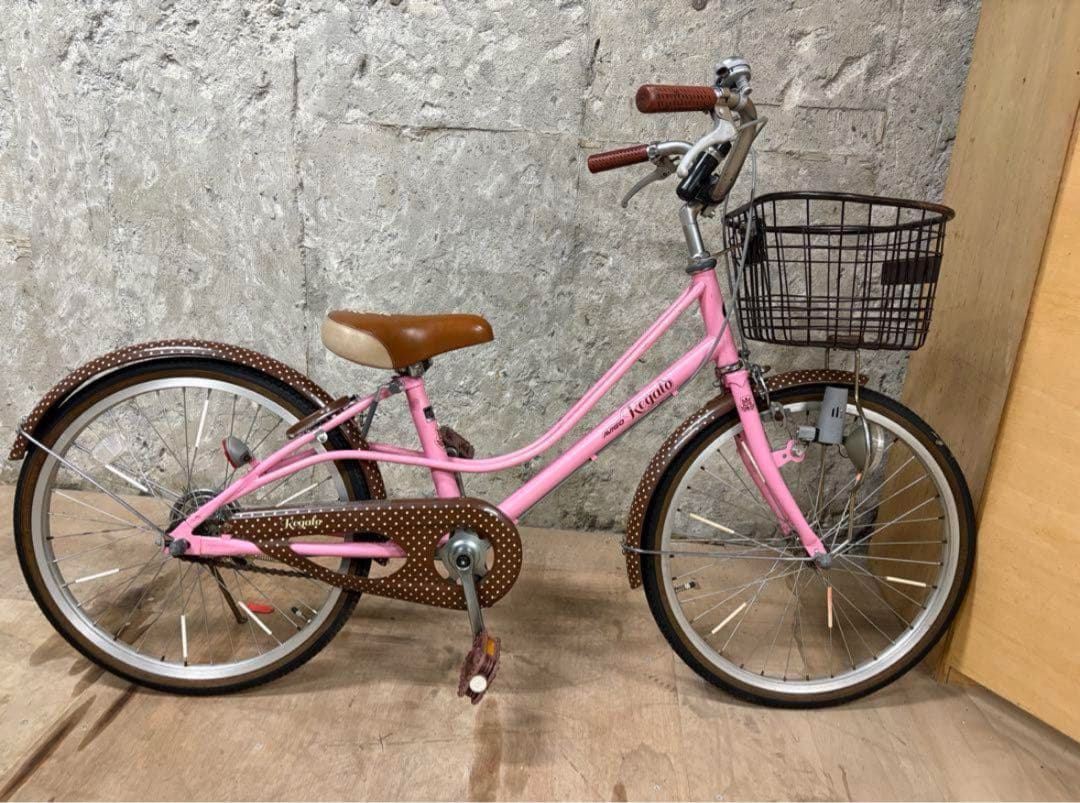 おしゃれ自転車 Regalio ピンクブラウン ドット柄 22インチ 前カゴ付き