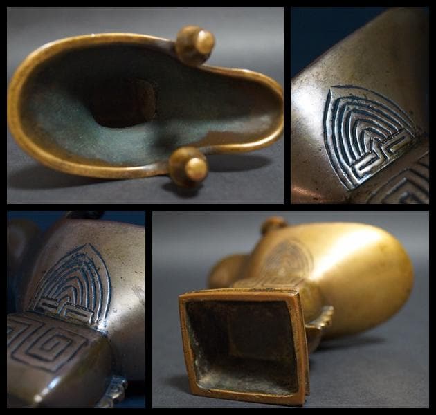 明治期 銅製 金工細工 爵 酒盃 酒器 置物 飾り物☆時代物☆