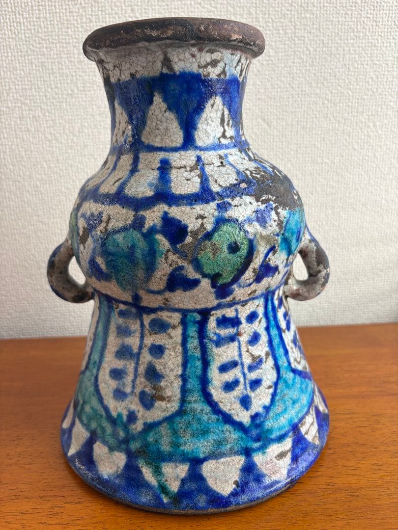 ムルタン焼 青釉色絵草花文壺 古陶磁