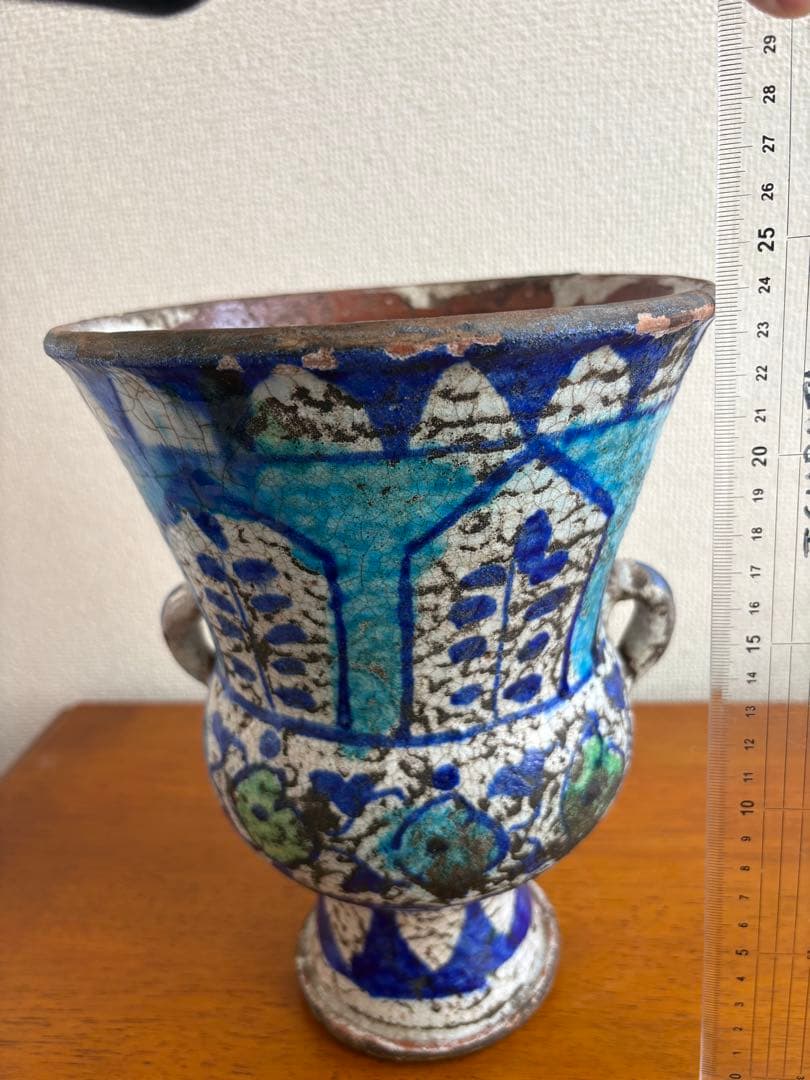 ムルタン焼 青釉色絵草花文壺 古陶磁