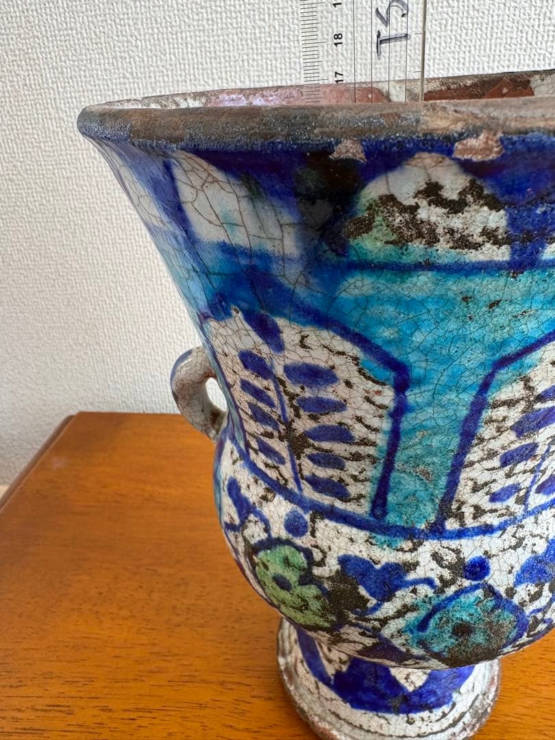 ムルタン焼 青釉色絵草花文壺 古陶磁