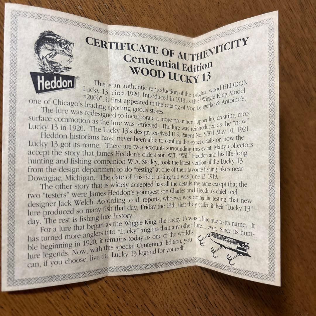 ルアー・フライ Heddon DOWAGIAC Wood Lucky 13