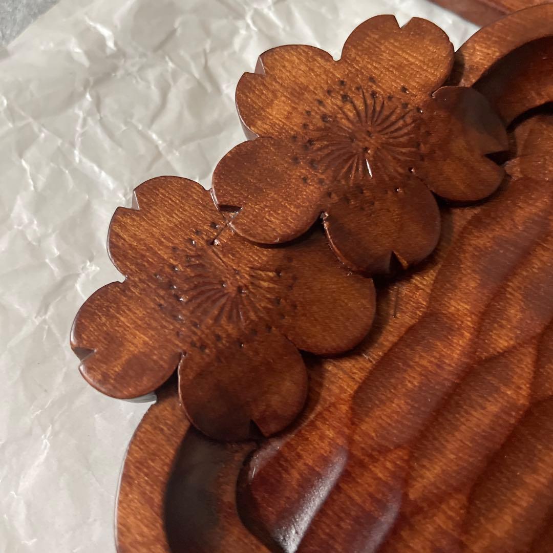 軽井沢彫　桜彫り　銘々皿　菓子皿　角皿　　　　木製トレイ　コースター　２枚セット