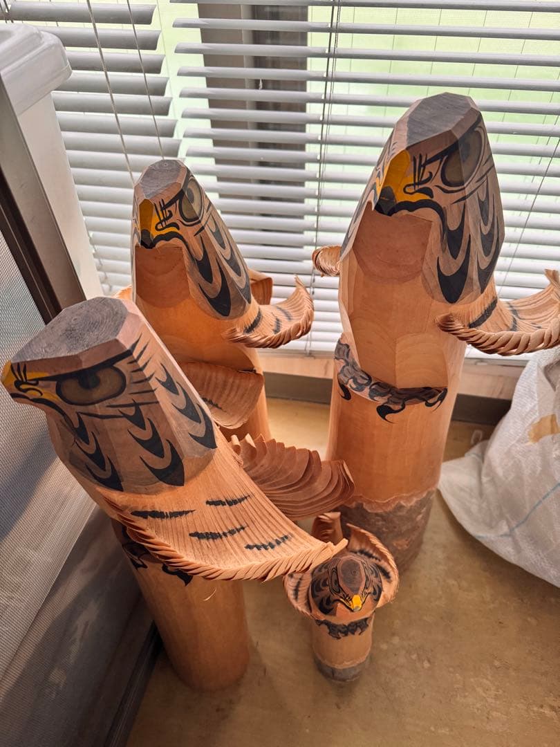 笹野一刀彫の「お鷹ぽっぽ」　4点セット