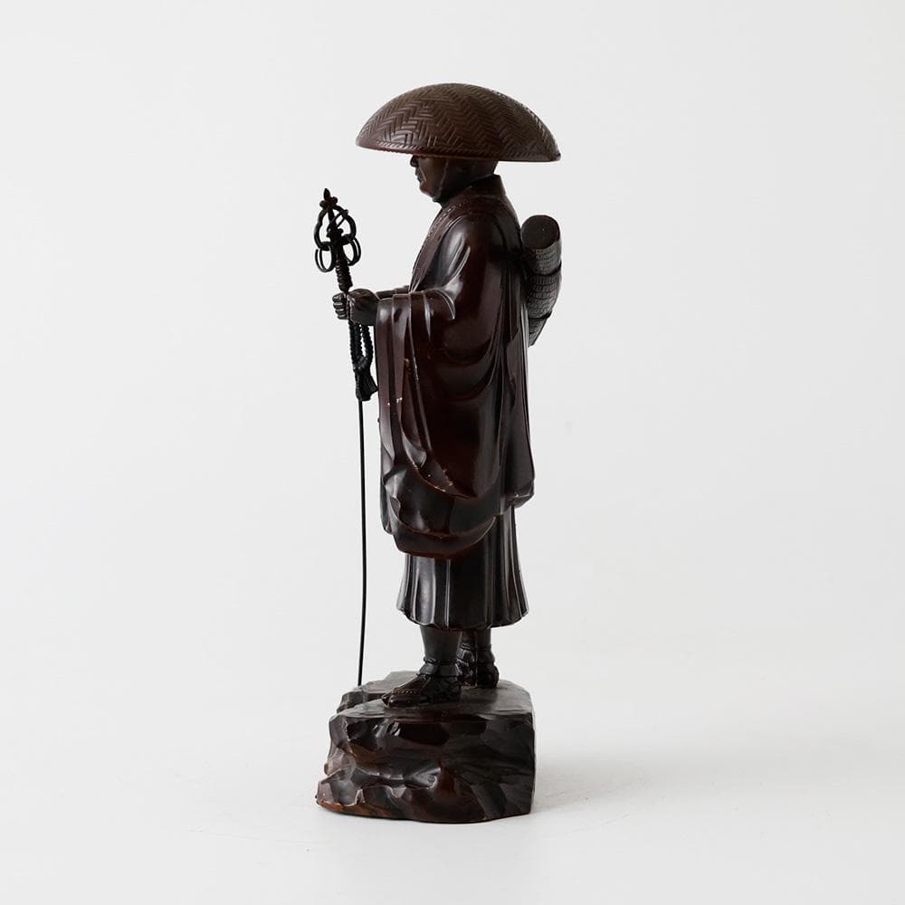 T牧田秀雲作 高岡銅器 空海 弘法大師像 銅像 置物 飾物 銅器　金属工芸