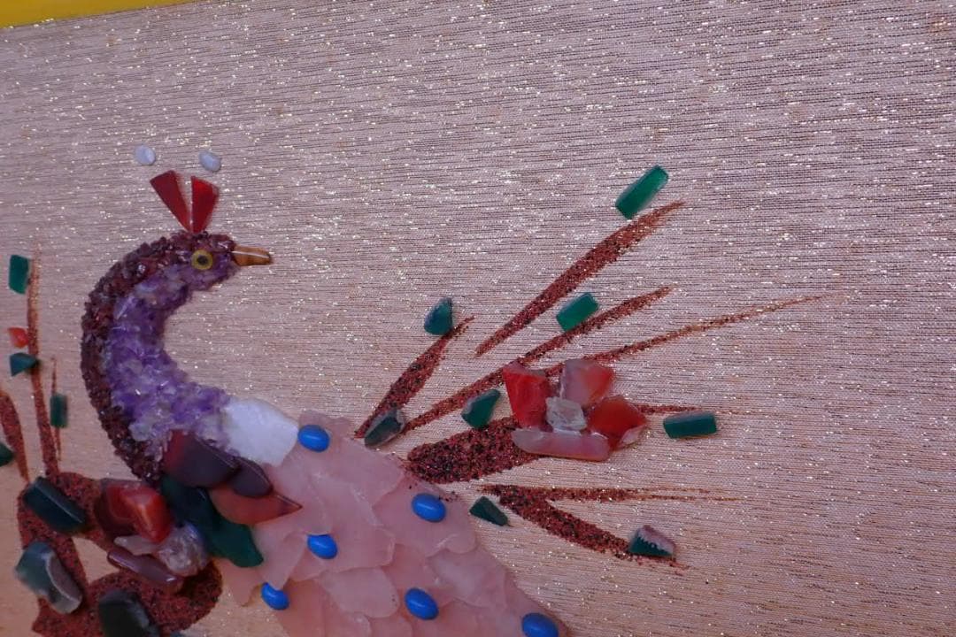 天然石 モザイクアート 鳥図 ハンドメイド 絵画 額なし