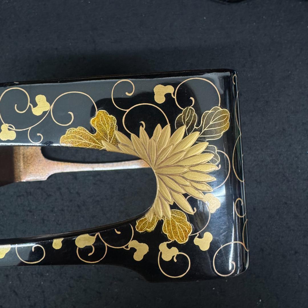 茶道具 金彩菊花蒔絵 重台 四方盆　共箱