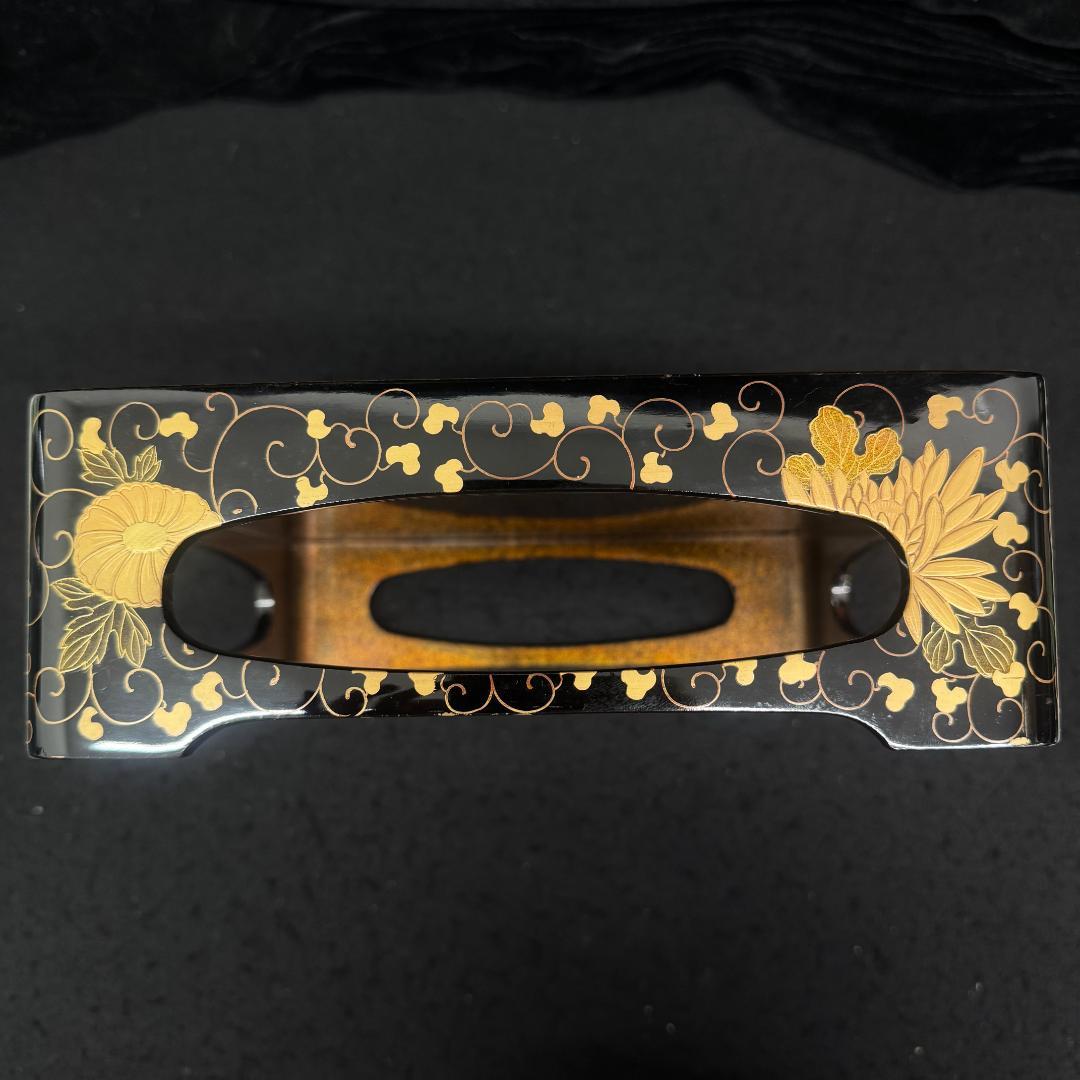 茶道具 金彩菊花蒔絵 重台 四方盆　共箱