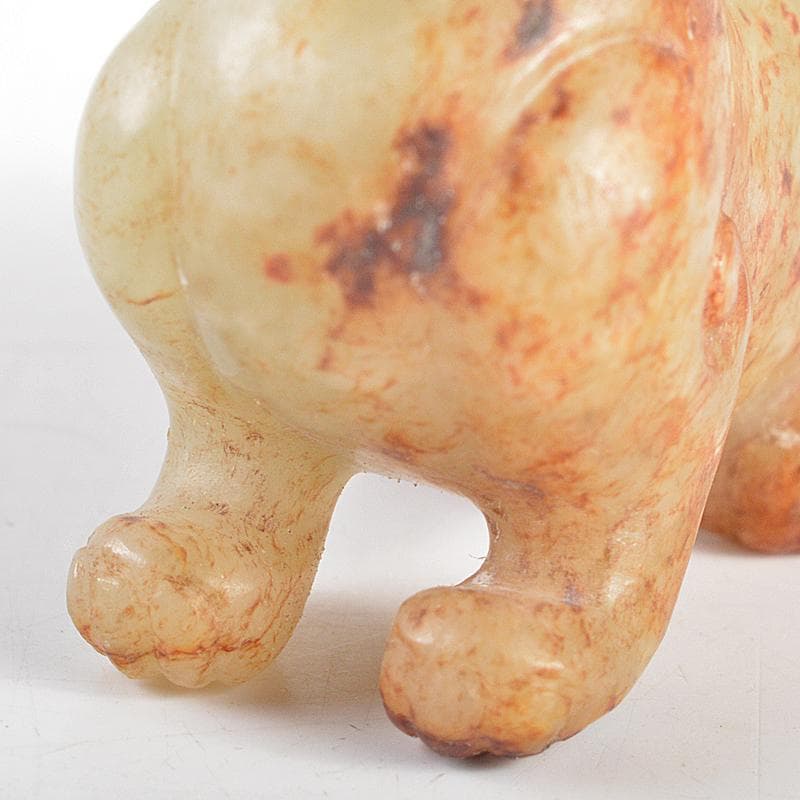 中国　玉石白玉彫刻　神獣　紙鎮　置物　C　R5400