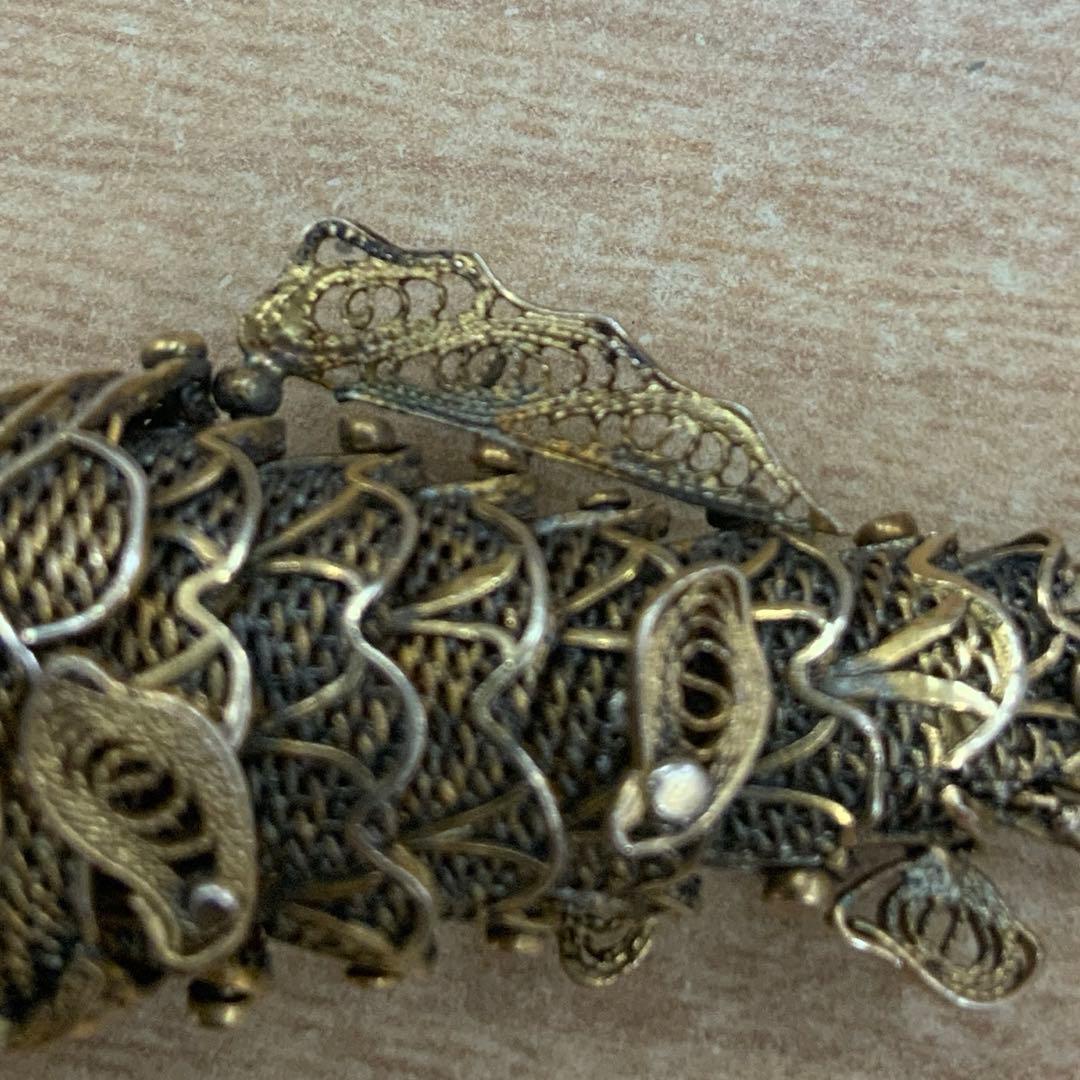 アンティーク　ビンテージ　フィリグリー　ネックレストップ　シルバー刻印　魚