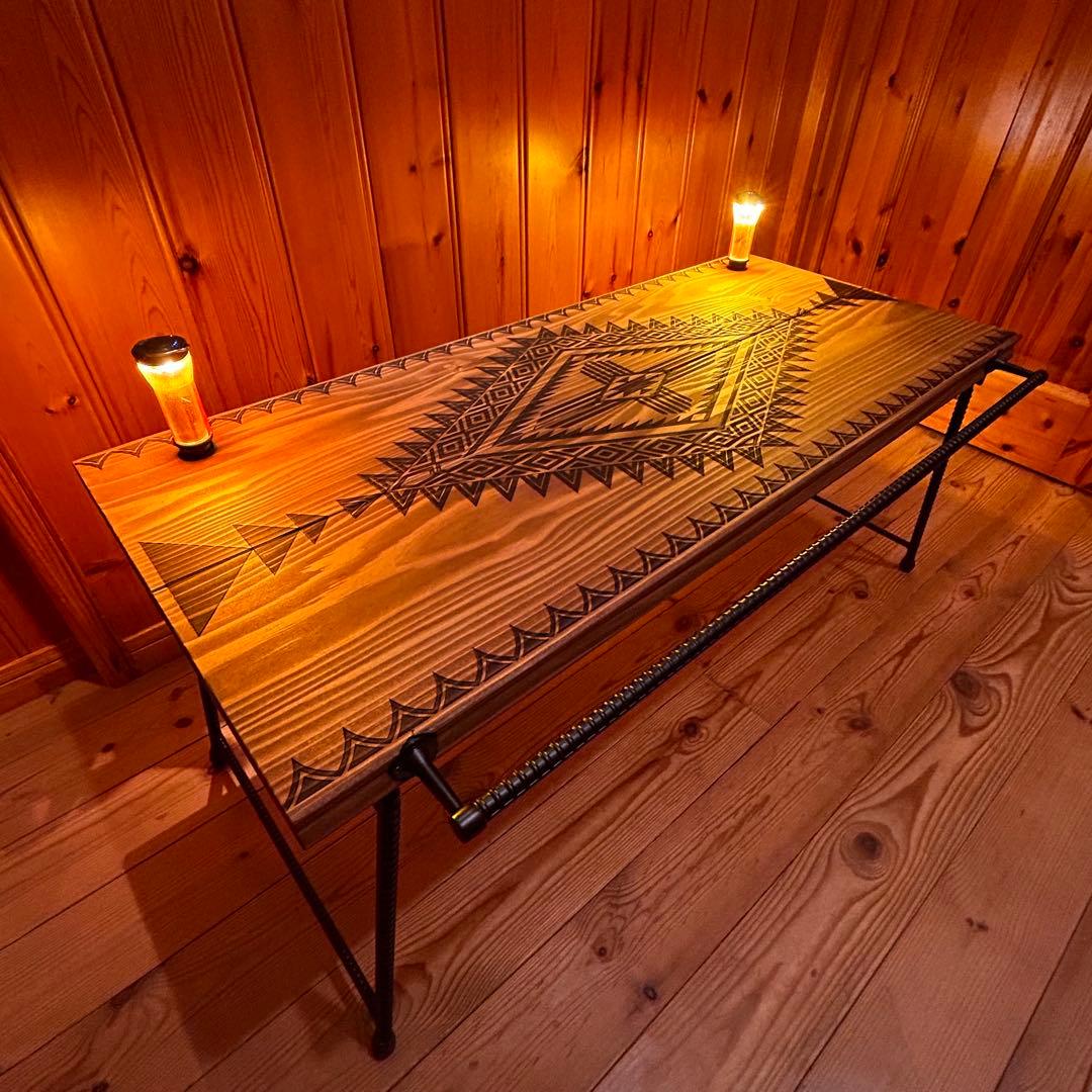 No.554 アイアンローテーブル オルテガテーブル　ネイティブ柄