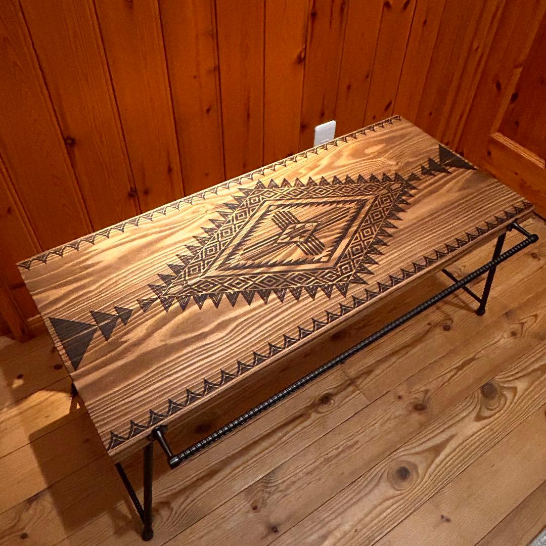 No.554 アイアンローテーブル オルテガテーブル　ネイティブ柄