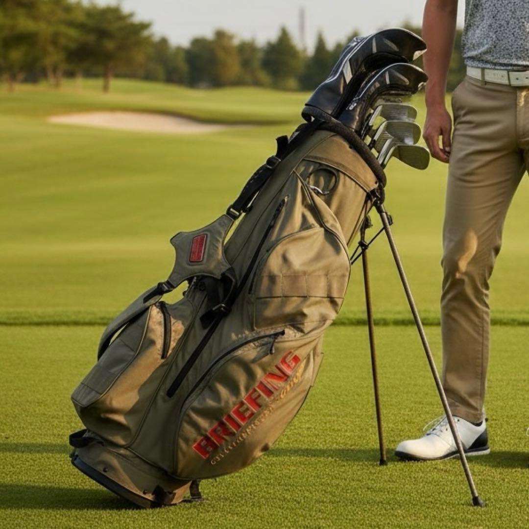 ブリーフィングゴルフ　キャディバッグ　ショルダー式　スタンド式　カーキ　軽量