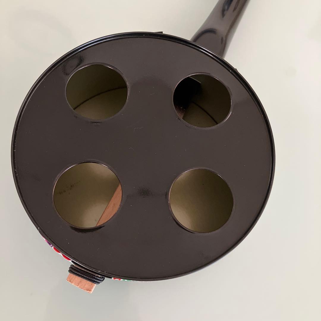 【未使用】カンカン三線　カンカラ三線　ハイビスカスと蝶柄　沖縄