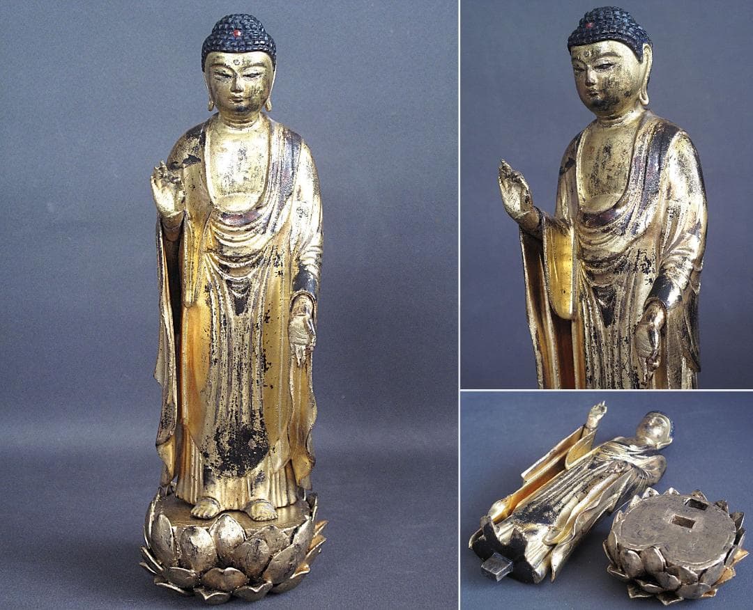 古仏像!!『木造 阿弥陀如来立像』総高27㎝ 像高23㎝