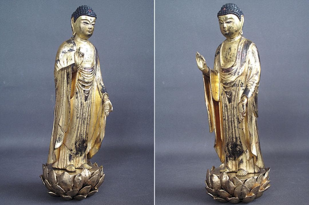 古仏像!!『木造 阿弥陀如来立像』総高27㎝ 像高23㎝