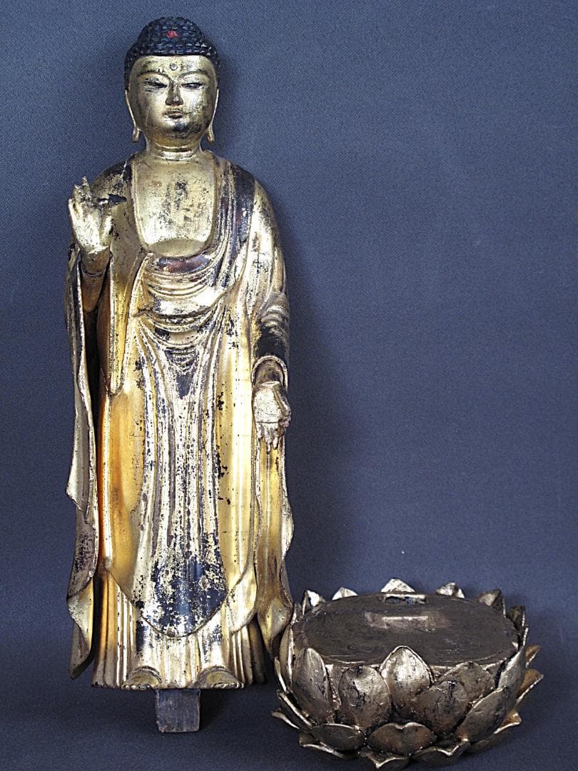 古仏像!!『木造 阿弥陀如来立像』総高27㎝ 像高23㎝