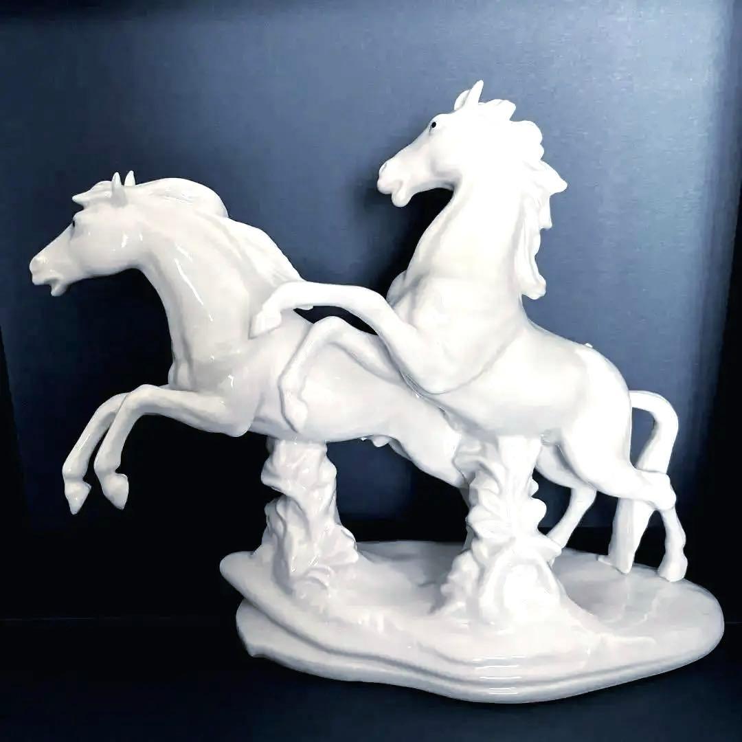 疾走する白馬　カールエンス作　1930年頃　綺麗な置物　陶器オブジェ　跳ね馬