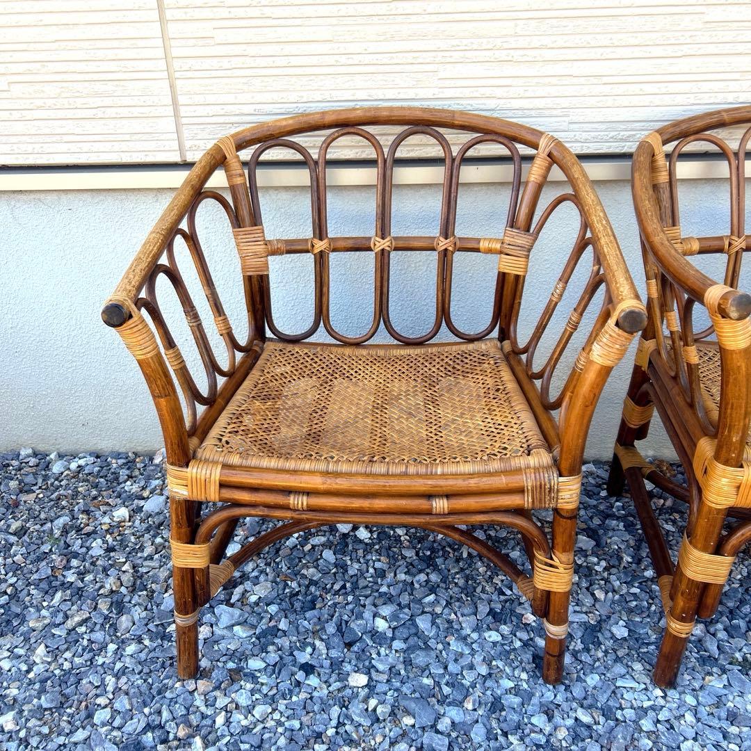 【引取限定】 マルニ ラタン 4点セット ガラステーブル 椅子 ２人掛けソファ