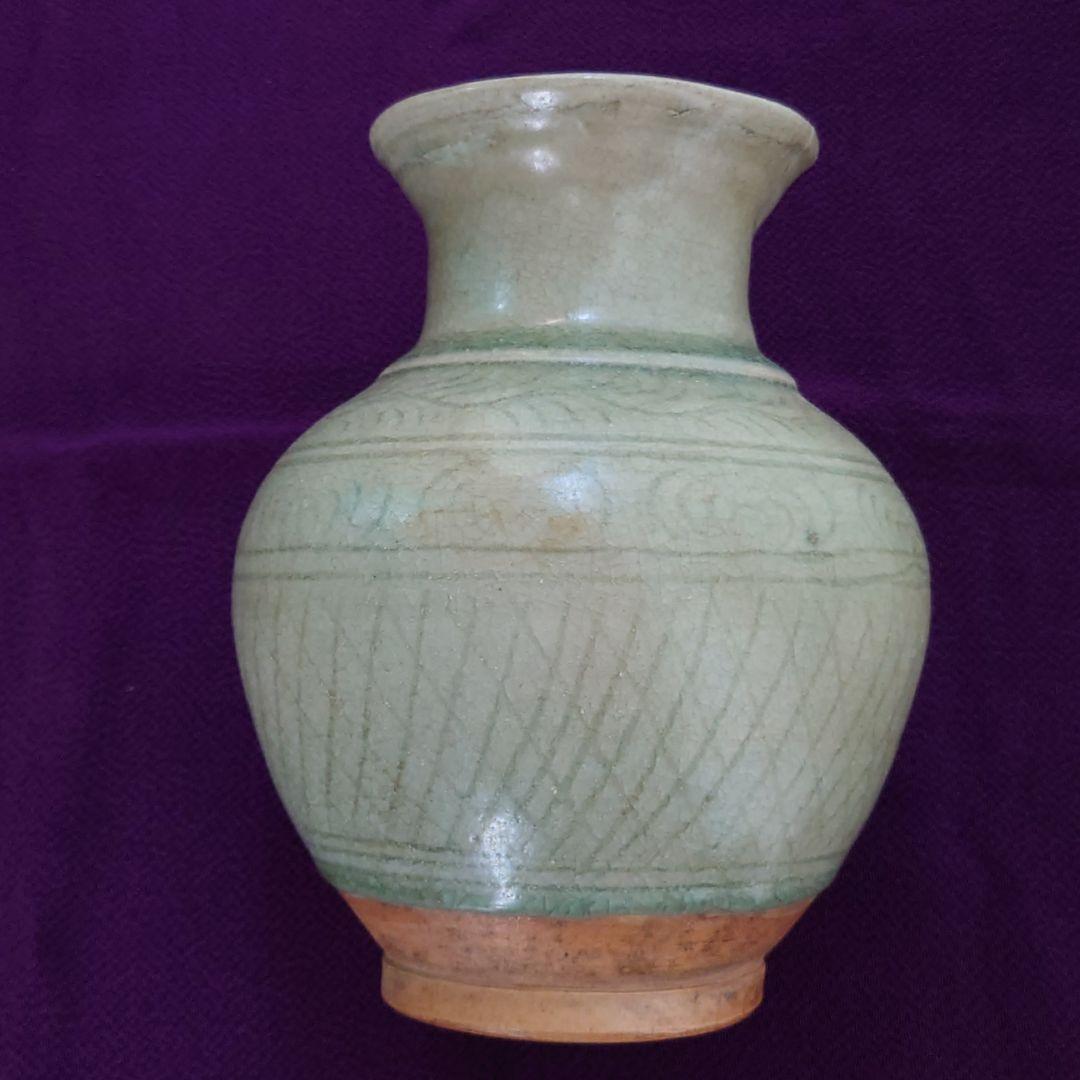 宋胡録　青磁　花生　アンティーク