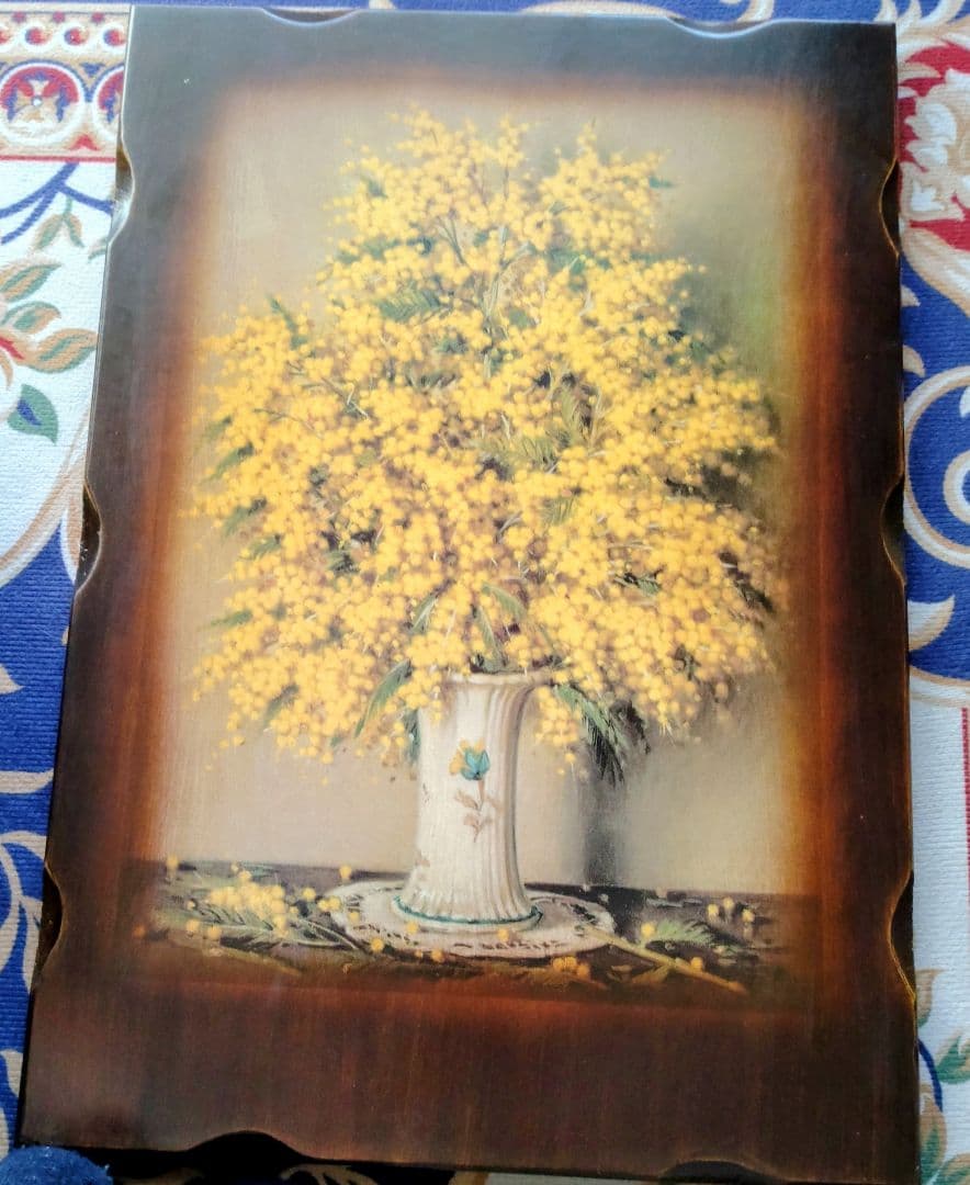 イタリア製のアンティーク風木製花絵