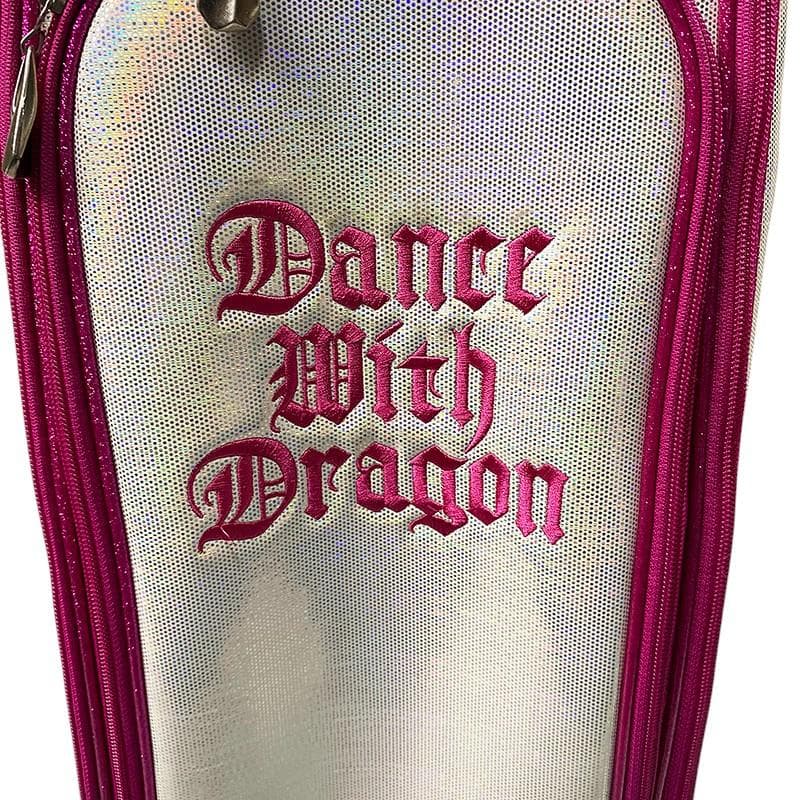 ダンスウィズドラゴン キャディバッグ ホワイト ピンク ラメ ゴルフ 刺繍