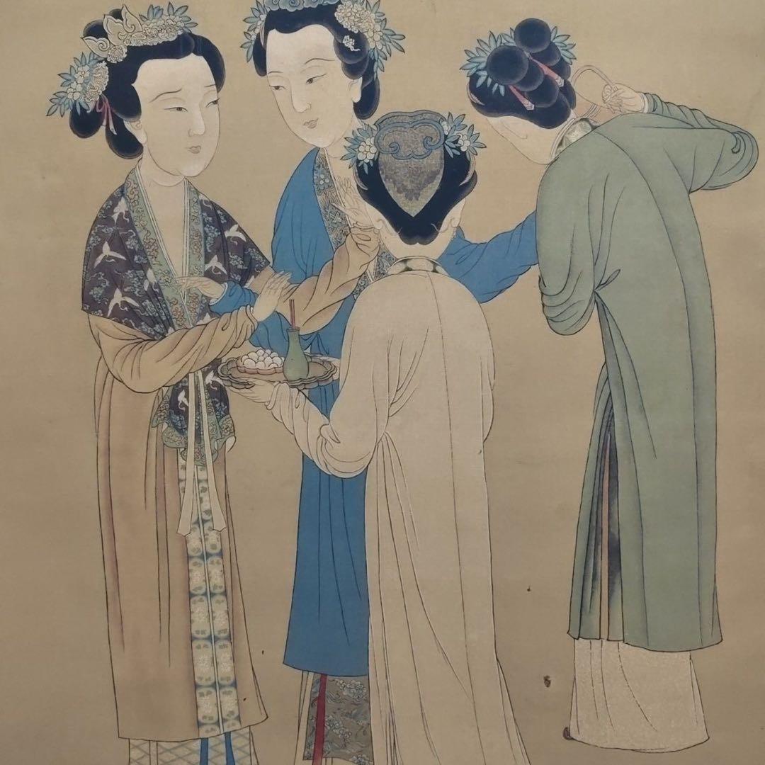 中国画 唐寅 仕女図 掛軸｜絹本・人物画｜実物撮影｜中堂サイズ｜床の間・和室装飾