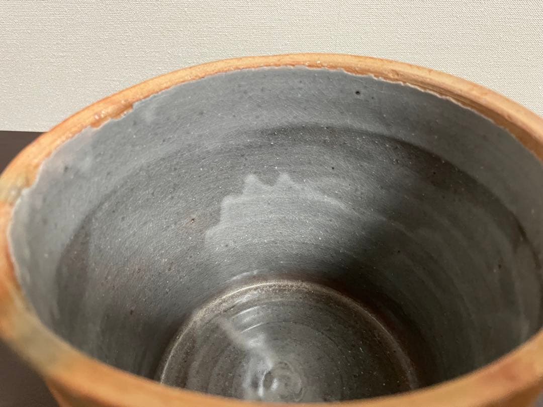 坂田泥華　萩剥離釉窯変寸胴水指　共箱　共布　栞　萩焼　茶道具