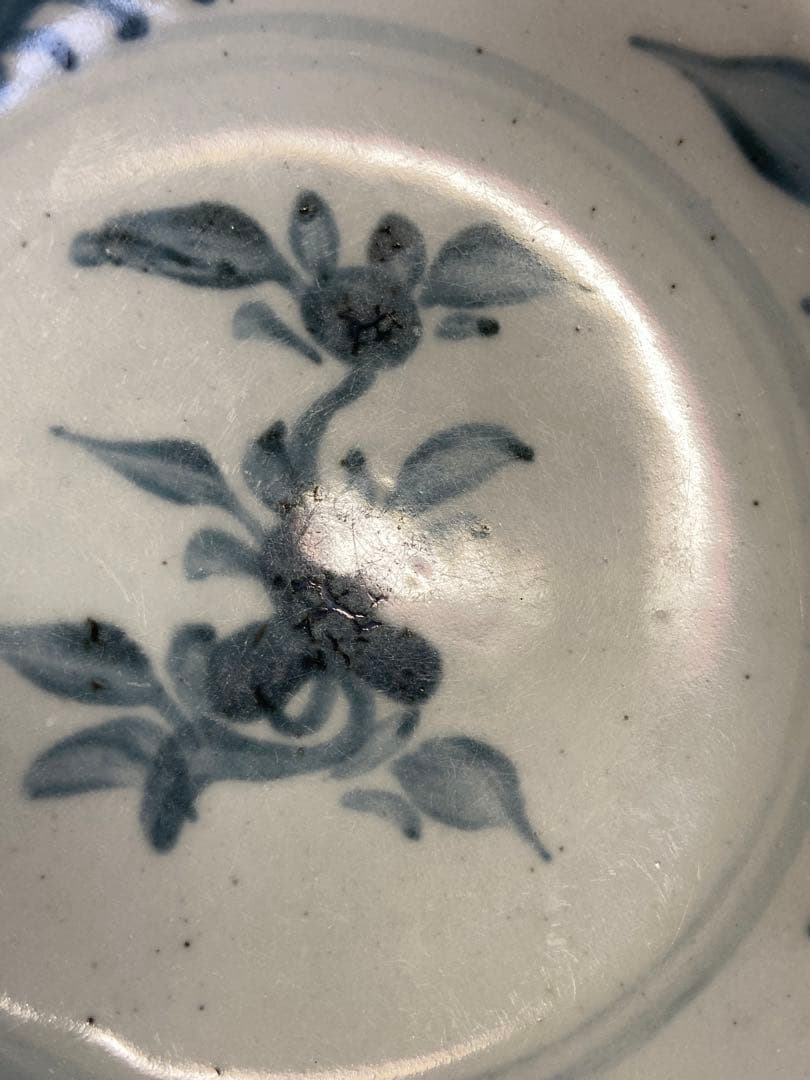 1114中国　清時代　青華花卉紋中皿② アンティーク　送料込み1115