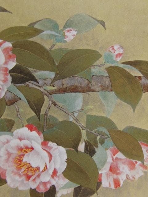 藤原敏行、【椿】、希少な額装用画集より、新品額装付、状態良好