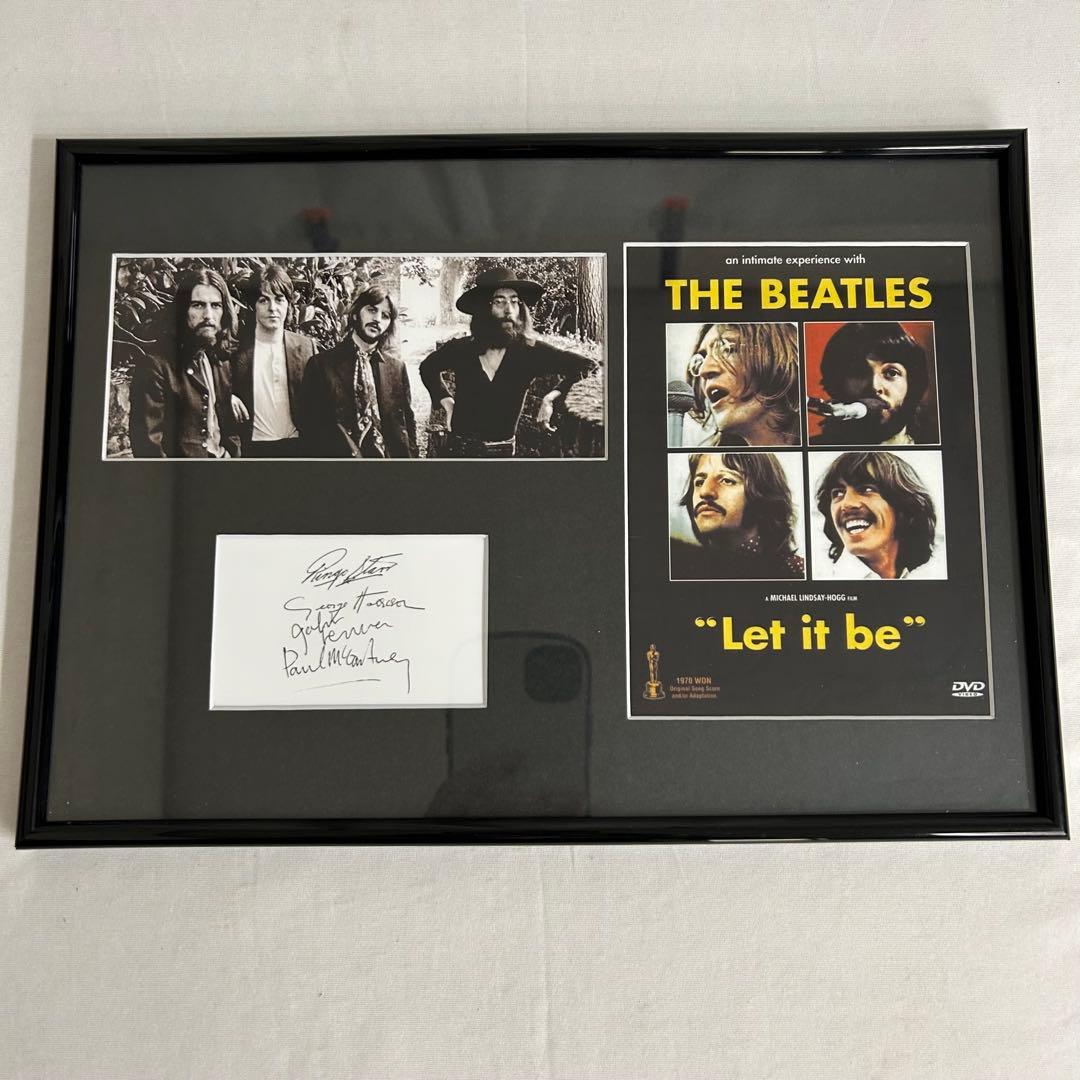 ビートルズ サイン 証明書付 4人 レットイットビー 額縁