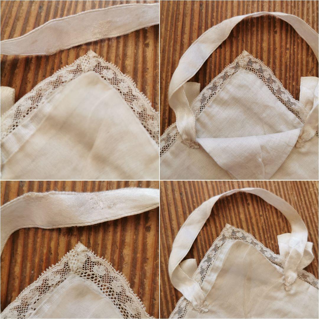 アンティーク 初聖体式 花刺繍&プリーツ リネンシルク オモニエール 二重バッグ