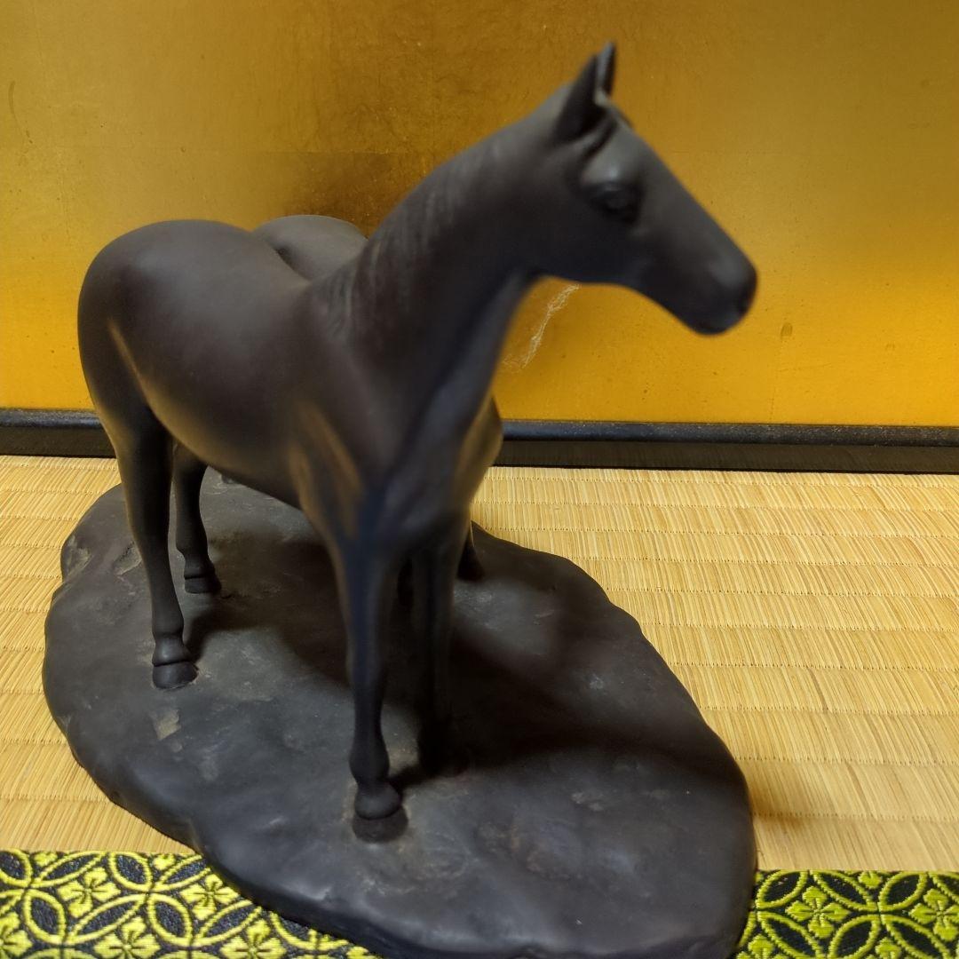 高岡銅器鋳銅製、黒い馬の2頭