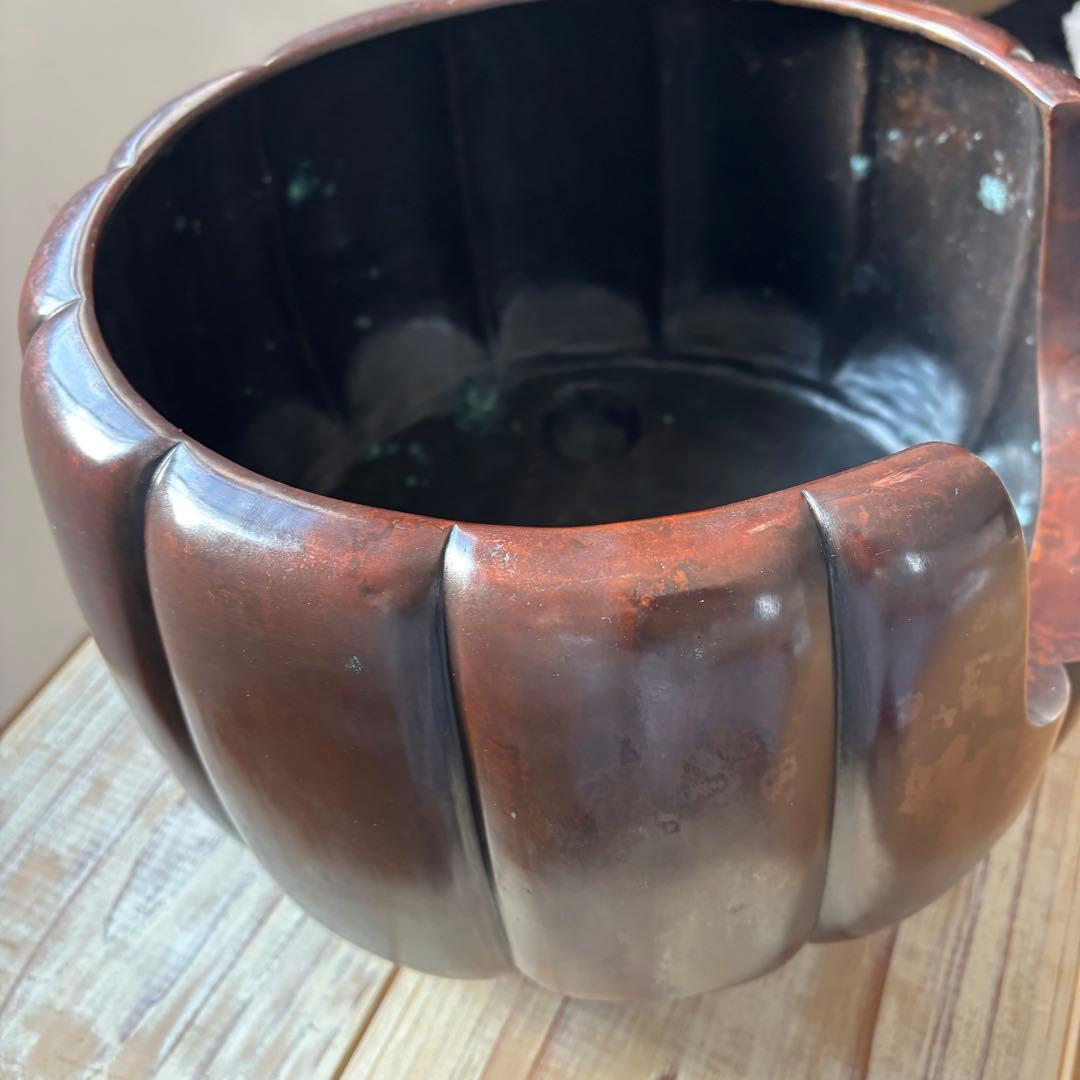 斑紫銅製 阿古陀形三足風櫨 瓶掛 面取風炉 天下一瑞彫人 茶道 茶道具 古道具