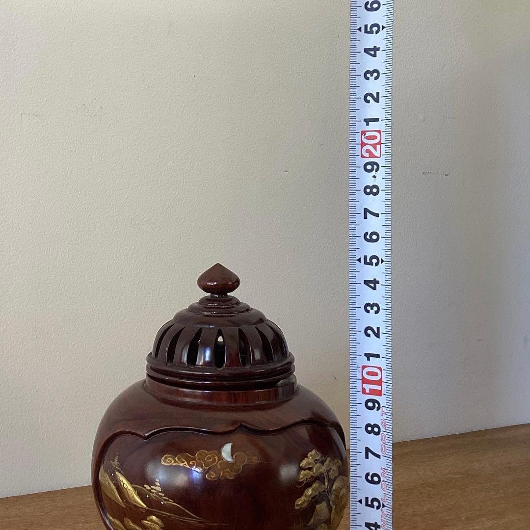 三足香炉　雲龍作　高級紫檀　蒔絵香炉　金蒔絵　山水之図　松　鶴　竹　木製木製