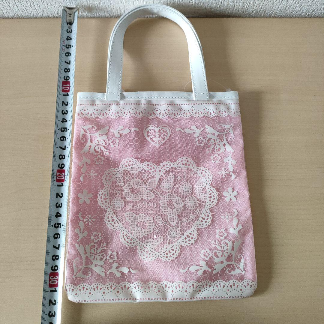 激レア　平成レトロ　キティ　チャーム付き　ミニトート　ビニールバッグ　レース柄