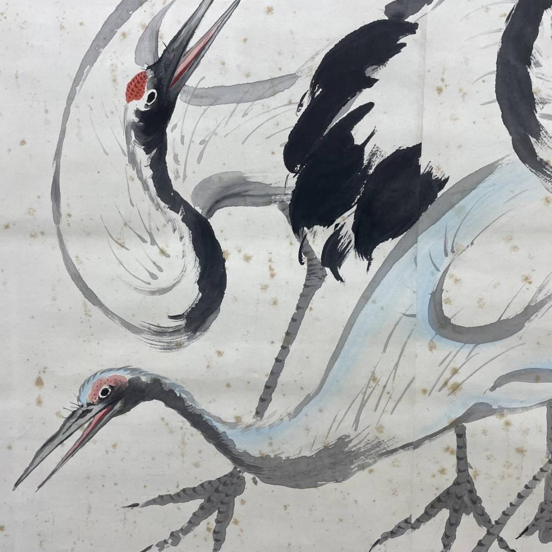 真作/光観/群れ鶴図/鶴/超大幅/布袋屋掛軸A-576