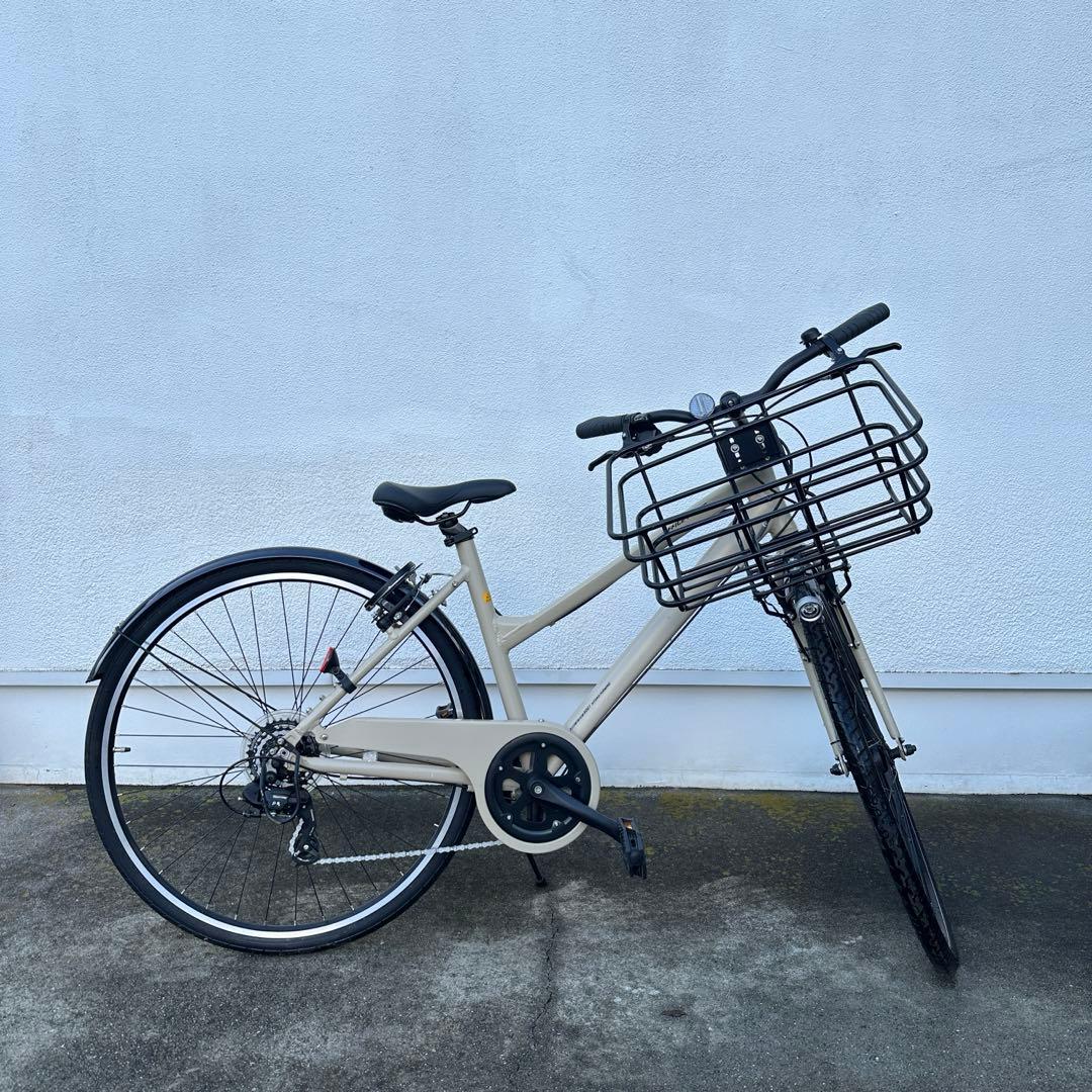 【バキ】美品 あさひ オフィスプレスN 前カゴ付 クロスバイク ベージュ