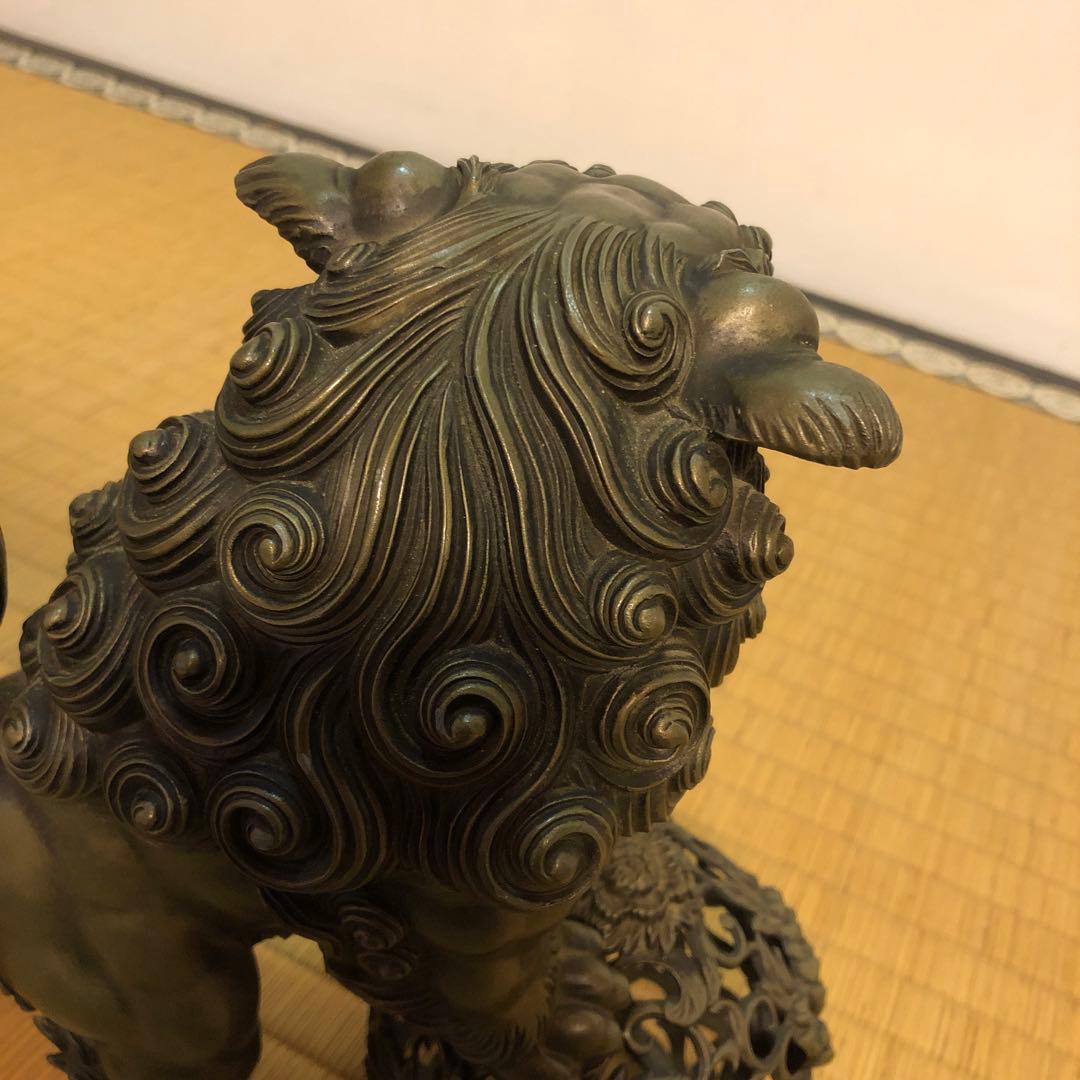 青銅 獅子像 球体付き